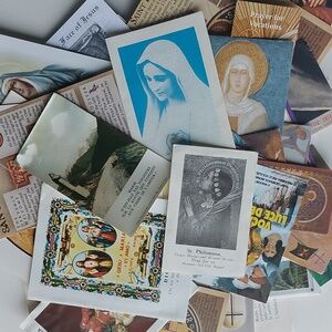 Free w Purchase 3/4" Stack of Prayer Cards: Vintage + New Holy Catholic Saints